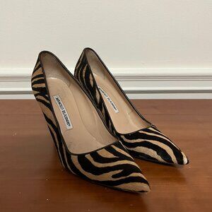 Manolo Blahnik Tan Animal Print / Zebra Print Calf Hide Pumps Size